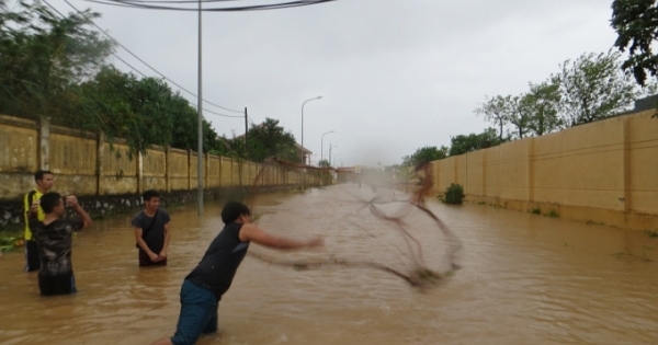 Quảng Bình: Sinh viên nước ngoài xuống phố tung chài bắt cá “khủng” sau bão
