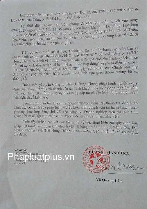 B&aacute;o c&aacute;o của Thanh tra Sở GTVT Quảng Nam.