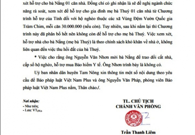 C&ocirc;ng văn số 649 của UBND huyện Tam N&ocirc;ng gửi Ph&aacute;p luật Plus.