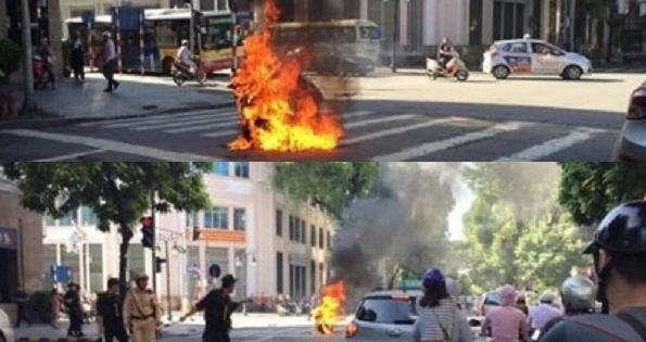 Hà Nội: Xe Attila bốc cháy ngùn ngụt trên phố Tràng Tiền