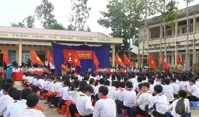 Quang cảnh buổi Khai giảng tại Trường THCS Vị Thắng.