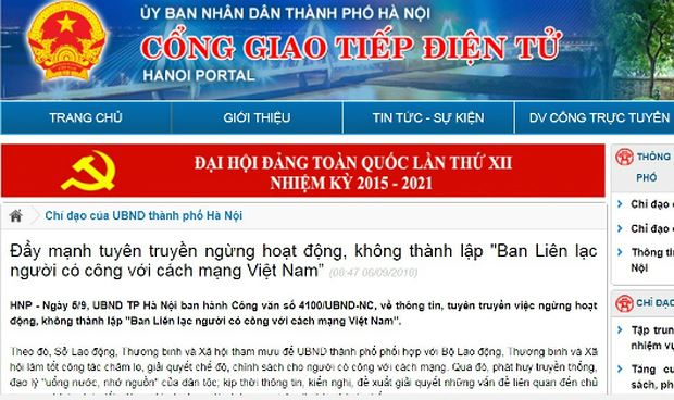 Y&ecirc;u cầu ngừng hoạt động 'Ban Li&ecirc;n lạc người c&oacute; c&ocirc;ng với c&aacute;ch mạng Việt Nam'
