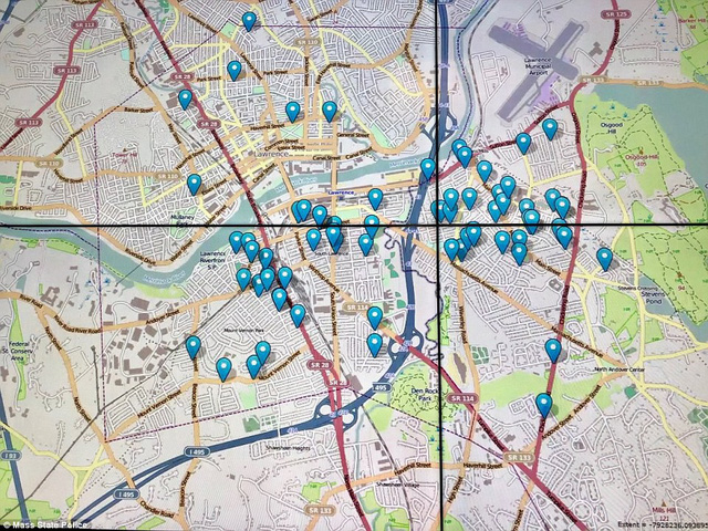 Bản đồ cho thấy c&aacute;c vụ nổ gas li&ecirc;n tiếp tại 3 khu vực d&acirc;n cư ở ngoại &ocirc; th&agrave;nh phố Boston ng&agrave;y 13/9 giờ địa phương.