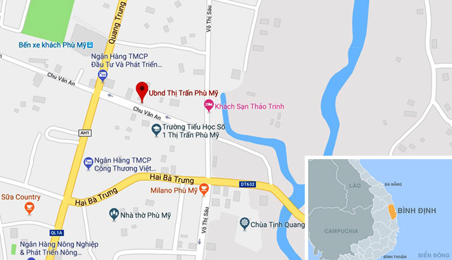 UBND thị trấn Ph&ugrave; Mỹ (huyện Ph&ugrave; Mỹ, tỉnh B&igrave;nh Định), nơi &ocirc;ng Trọn l&agrave;m việc. Ảnh: Google Maps.