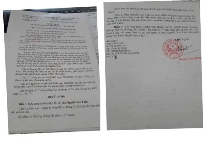 Quyết định bổ nhiệm của &ocirc;ng Nguyễn Văn Tuấn.