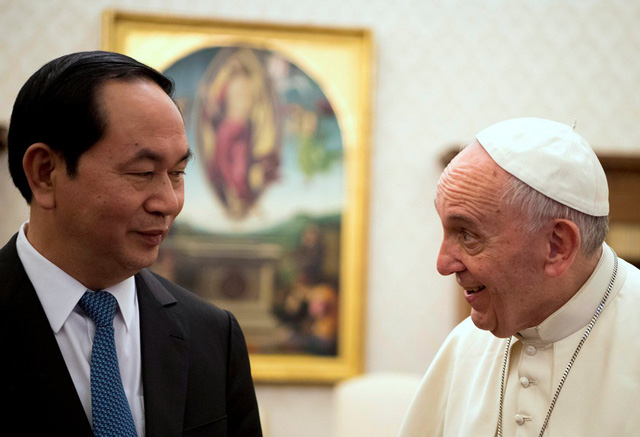 Ng&agrave;y 23/11/2016, Chủ tịch nước Trần Đại Quang gặp Gi&aacute;o ho&agrave;ng Francis tại Vatican (ảnh: Reuters)