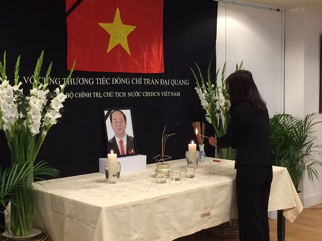 Đại sứ Ng&ocirc; Thị H&ograve;a thắp hương tại Lễ viếng&nbsp;Chủ tịch nước Trần Đại Quang.
