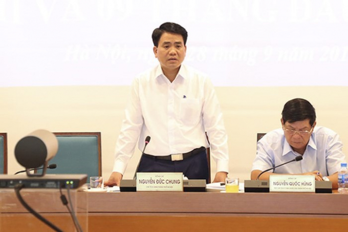 Chủ tịch UBND TP H&agrave; Nội Nguyễn Đức Chung tại cuộc họp. Ảnh: B&aacute;o An ninh Thủ đ&ocirc;