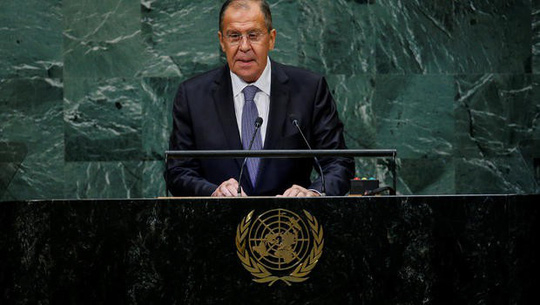 Bộ trưởng Ngoại giao Nga Sergei Lavrov ph&aacute;t biểu tại Đại Hội đồng Li&ecirc;n Hiệp Quốc h&ocirc;m 28-9. Ảnh: Reuters