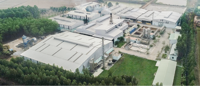 Toàn cảnh nhà máy của Công ty Hoà Bình tại huyện Yên Dũng, Bắc Giang từ trên cao.