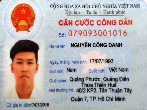 Thẻ căn cước của đối tượng Nguyễn C&ocirc;ng Danh.