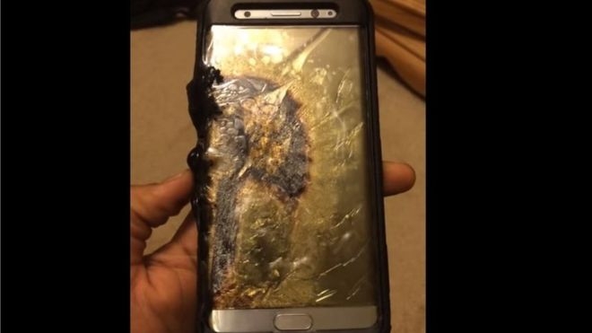 Một chiếc Galaxy Note 7 ph&aacute;t nổ. (Ảnh: BBC)