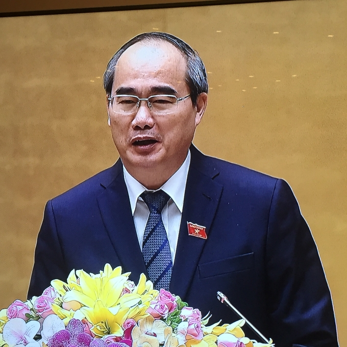 Chủ tịch Ủy ban Trung ương Mặt trận Tổ quốc Việt Nam, Nguyễn Thiện Nh&acirc;n ph&aacute;t biểu.