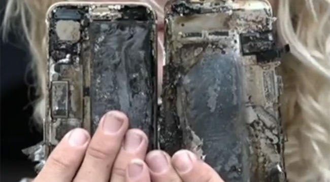 Chiếc iPhone 7 đ&atilde; bị t&aacute;ch đ&ocirc;i sau khi ph&aacute;t nổ trong xe