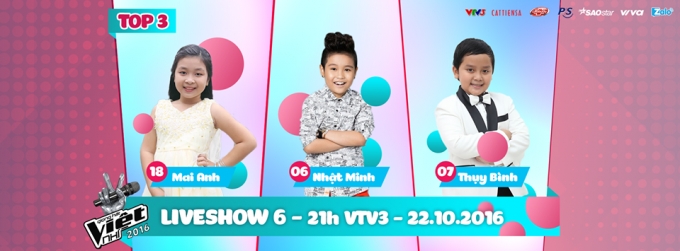 Top 3 Liveshow 6 gồm Mai Anh, Nhật Minh, Thụy B&igrave;nh.