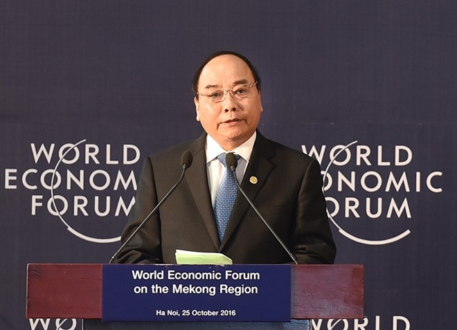 Thủ tướng Nguyễn Xu&acirc;n Ph&uacute;c&nbsp;ph&aacute;t biểu tại Hội nghị WEF - Mekong 2016. (Ảnh:&nbsp;b&aacute;o&nbsp;Điện tử Ch&iacute;nh phủ)
