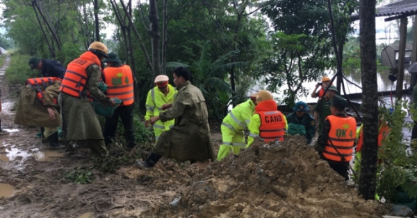 Nghệ An: Hàng trăm người đội mưa giải cứu đê sông Vinh