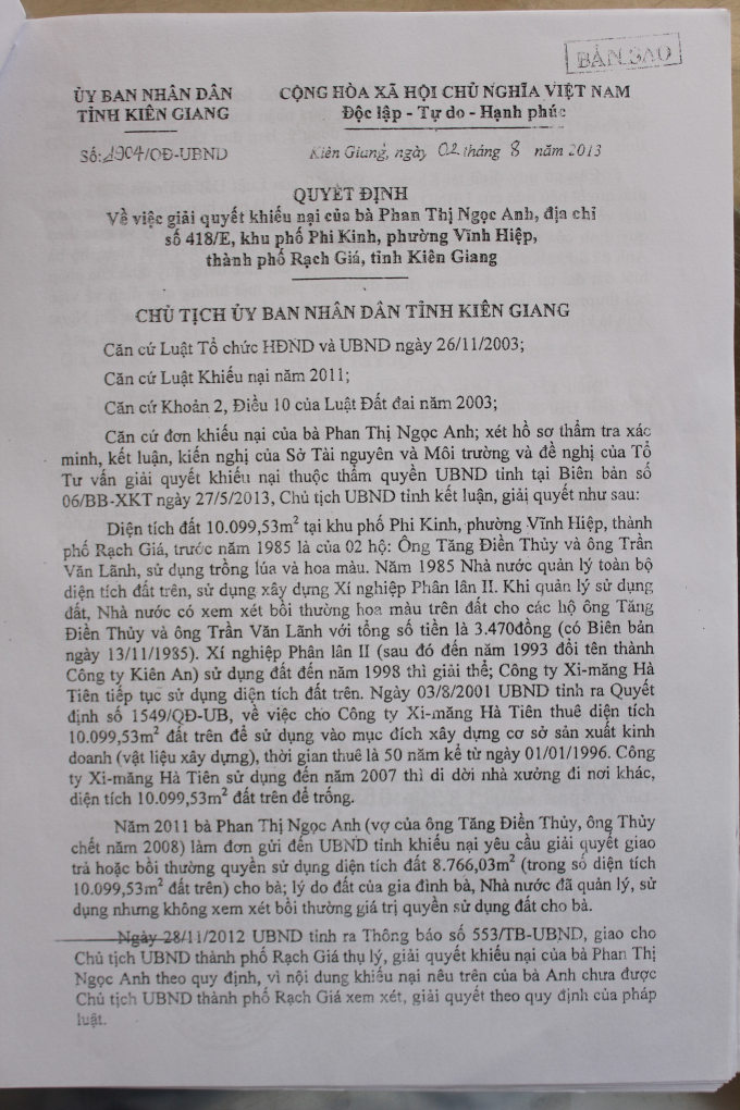 Quyết định số 1904/QĐ-UBND ng&agrave;y 2/8/2013 của UBND tỉnh Ki&ecirc;n Giang.
