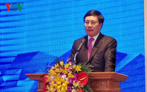 Ph&oacute; Thủ tướng Phạm B&igrave;nh Minh ph&aacute;t biểu tại buổi lễ. Ảnh: VOV