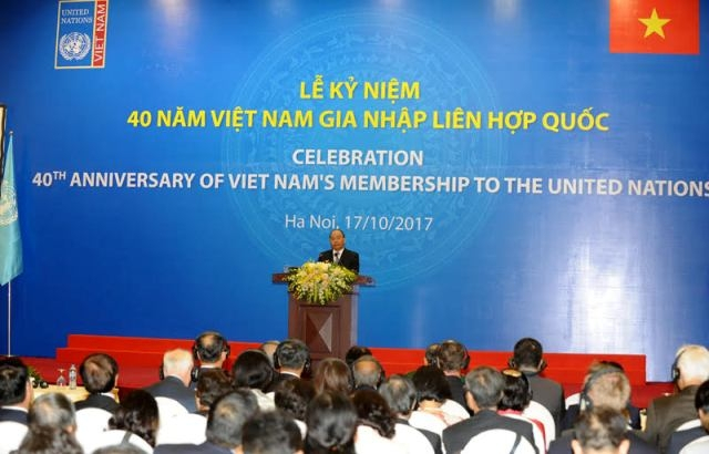 Thủ tướng Nguyễn Xu&acirc;n Ph&uacute;c ph&aacute;t biểu tại Lễ kỷ niệm 40 năm Việt Nam gia nhập Li&ecirc;n hợp quốc. (Ảnh: b&aacute;o Nh&acirc;n d&acirc;n)