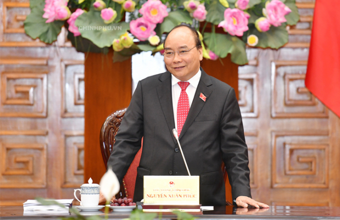 Thủ tướng Nguyễn Xu&acirc;n Ph&uacute;c ph&aacute;t biểu kết luận cuộc l&agrave;m việc. Ảnh: VGP/Quang Hiếu