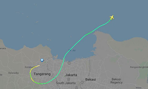 Đường bay thực tế của m&aacute;y bay Lion Air trước khi gặp nạn. Ảnh:&nbsp;Flightradar24