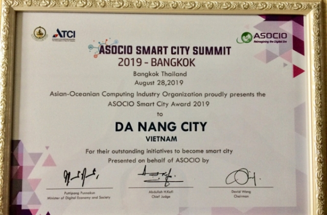 Đà Nẵng nhận giải thưởng ASOCIO Smart City 2019
