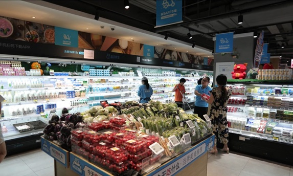 Bên trong một siêu thị thông minh Hema tại tỉnh Hồ Nam, nơi sản phẩm Vinamilk đã có mặt từ tháng 09/2018.