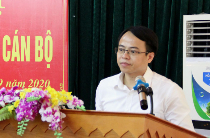 Đồng chí Nguyễn Văn Dũng - tân Bí thư Huyện ủy Việt Yên phát biểu nhận nhiệm vụ. Ảnh: BGP/Hải Huyền