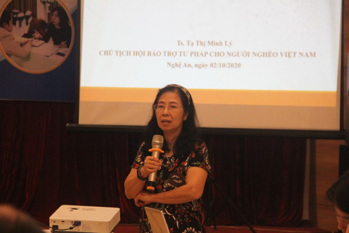 Tiến sĩ Tạ Thị Minh Lý – Chủ tịch Hội bảo trợ tư pháp cho người nghèo Việt Nam.