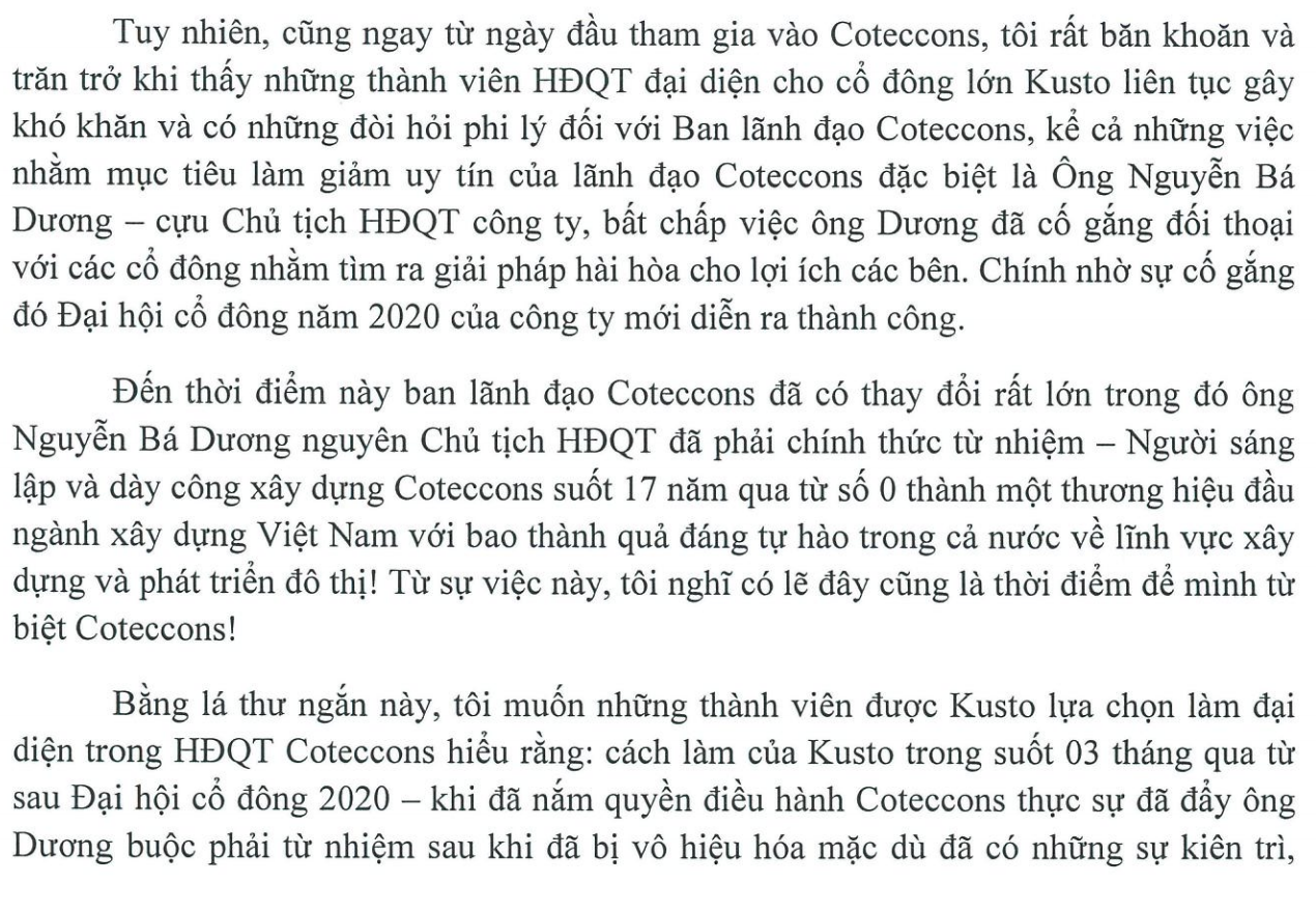 Người Việt cuối cùng trong HĐQT Coteccons gửi đơn xin từ nhiệm, để lại tâm thư đầy trăn trở - Ảnh 2