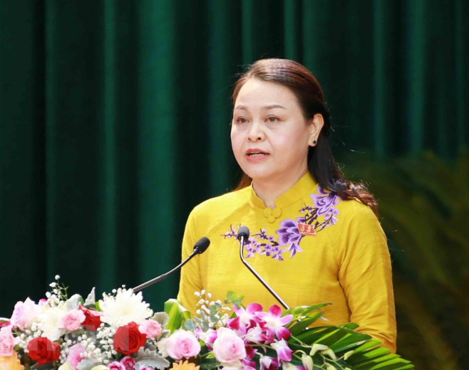 Bà Nguyễn Thị Thu Hà, Ủy viên Trung ương Đảng, Bí thư Tỉnh uỷ Ninh Bình phát biểu khai mạc Đại hội.