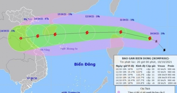 Bão KOMPASU di chuyển hướng vào Bắc Bộ, Bắc Trung Bộ với sức gió giật cấp 13