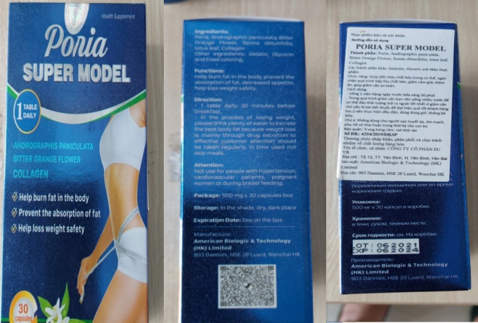 Sản phẩm Poria super model  có chứa chất cấm Sibutramine.