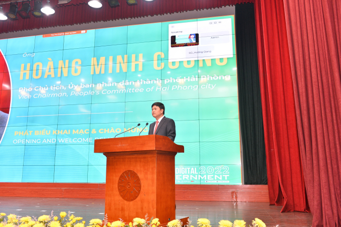 ông Hoàng Minh Cường, Phó Chủ tịch UBND TP Hải Phòng Hải Phòng phát biểu tại hội nghị.