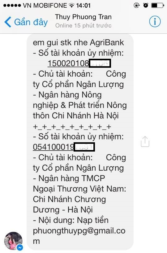 Tin nhắn Thuy Phuong Tran gửi cho ph&oacute;ng vi&ecirc;n