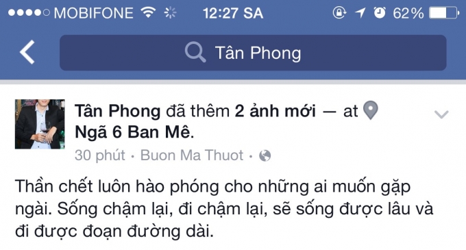 Tin tr&ecirc;n tường Facebook của T&acirc;n Phong