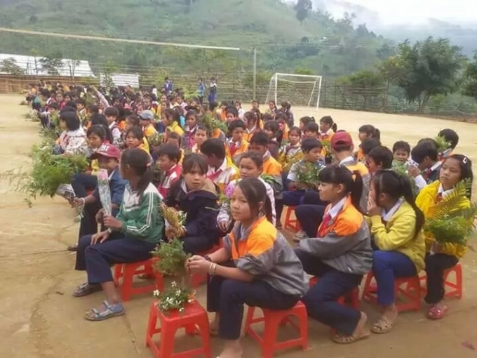 Học sinh ngh&egrave;o Quảng Nam h&aacute;i hoa rừng tặng c&ocirc;