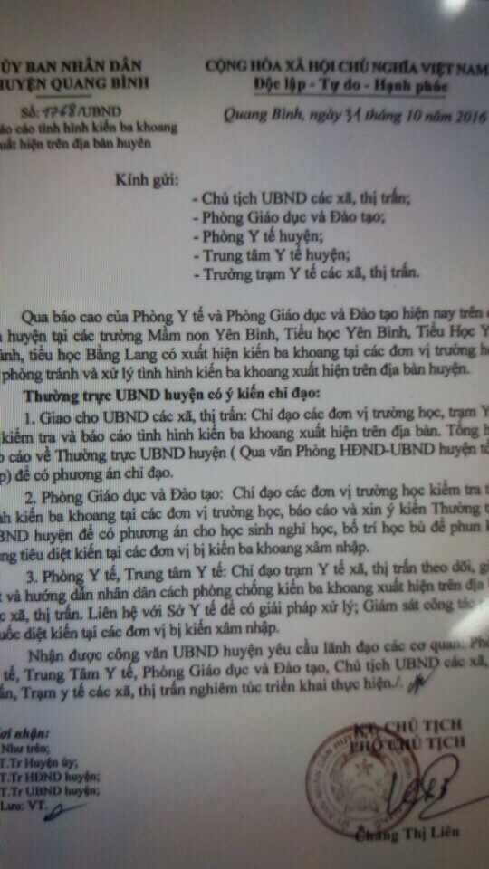 C&ocirc;ng văn chỉ đạo của UBND huyện Quang B&igrave;nh.