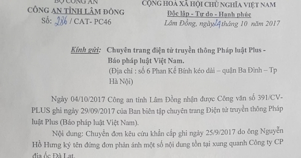 Kỳ 4 - Nội chiến ở Công ty CP Địa ốc Đà Lạt: Công an tỉnh Lâm Đồng phản hồi thông tin