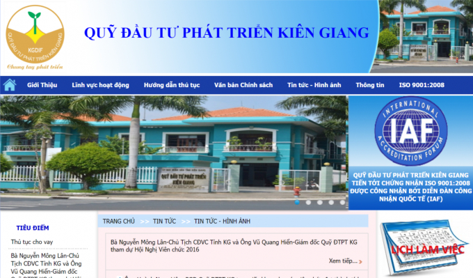Trang web của&nbsp;Quỹ đầu tư ph&aacute;t triển tỉnh Ki&ecirc;n Giang.