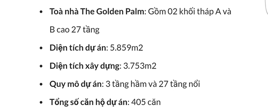 Th&ocirc;ng tin được c&ocirc;ng bố tr&ecirc;n Website của dự &aacute;n The Golden Palm.