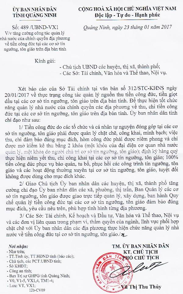 C&aacute;c vị trụ tr&igrave; bất b&igrave;nh C&ocirc;ng văn 489 (ảnh) của UBND tỉnh Quảng Ninh