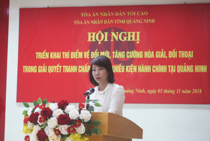 Đồng ch&iacute; Vũ Thị Thu Thủy, Ph&oacute; Chủ tịch UBND tỉnh ph&aacute;t biểu tại hội nghị.