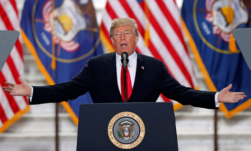 Tổng thống Trump trong một cuộc diễn thuyết ở bang Utah. Ảnh:&nbsp;AFP.