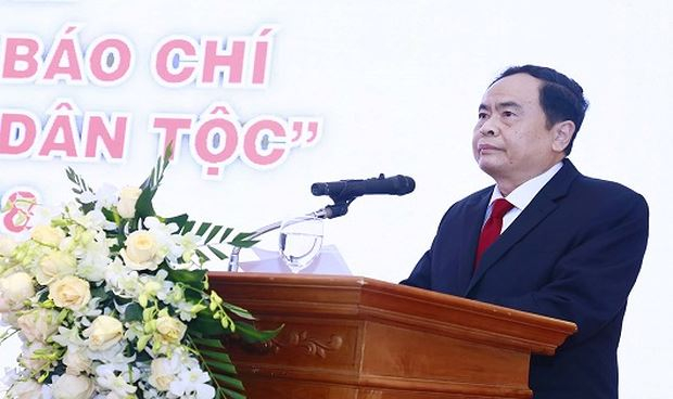 Chủ tịch UBTW MTTQ Việt Nam Trần Thanh Mẫn ph&aacute;t biểu tại buổi lễ.