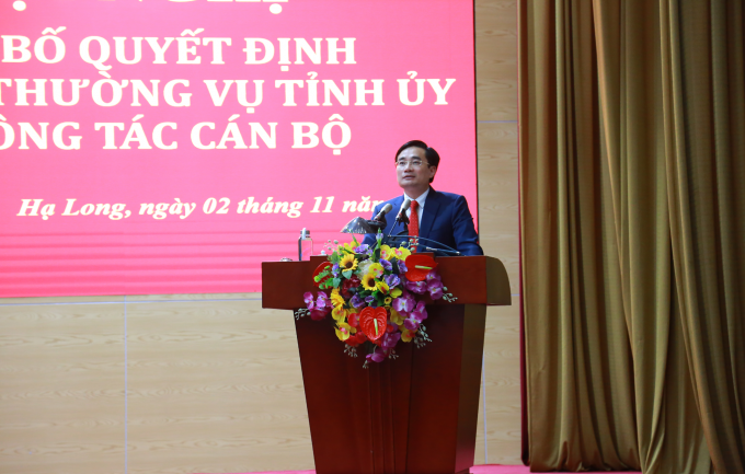 Tân Bí thư thành ủy TP  Cẩm Phả Nguyễn Anh Tú phát biểu nhận nhiệm vụ