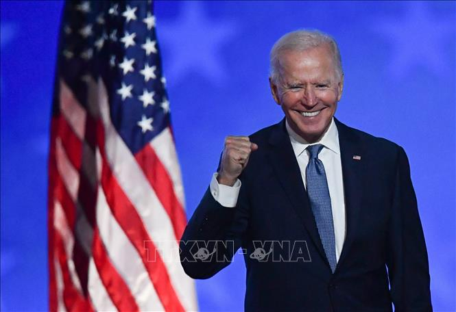 Ứng cử viên Tổng thống Mỹ của đảng Dân chủ Joe Biden trong bài phát biểu sau khi kết thúc Ngày Bầu cử tại Wilmington, bang Delaware sáng 4/11/2020. Ảnh: AFP/TTXVN