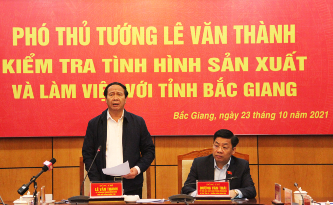Phó Thủ tướng Chính phủ Lê Văn Thành tại buổi làm việc tại tỉnh Bắc Giang. Ảnh: Báo Bắc Giang.