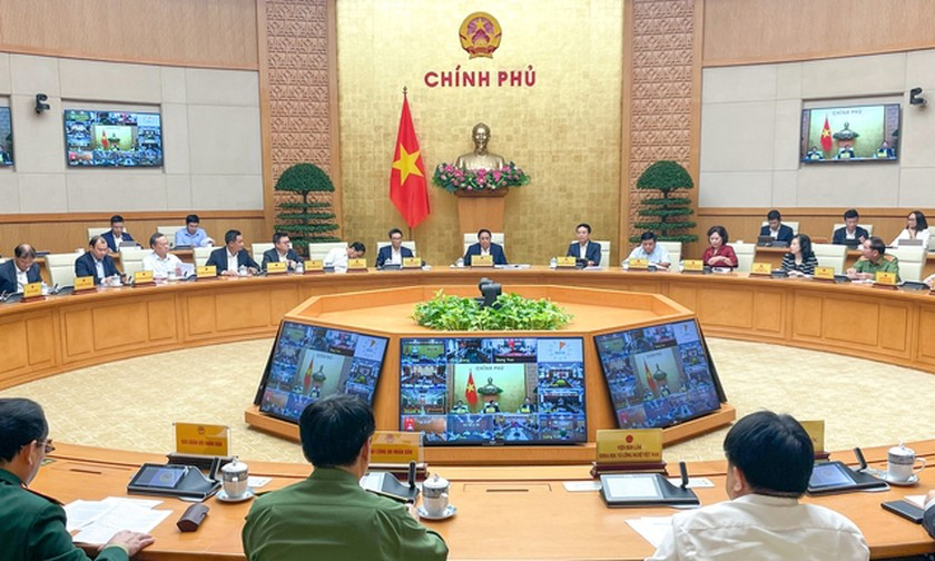 Thủ tướng Phạm Minh Chính chủ trì Hội nghị trực tuyến toàn quốc về công tác truyền thông chính sách. Ảnh: VGP/Nhật Bắc